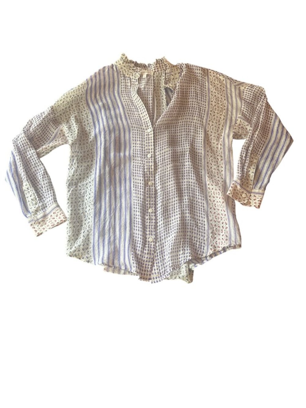 Intropia Womens Lilac & White Patterned‎ Button-Up Blouse Size 34 Cotton Blend